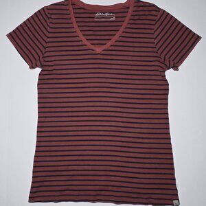 Eddie Bauer Womens Rust Orange and Black Striped Short Sleeve Blouse Size Medium
